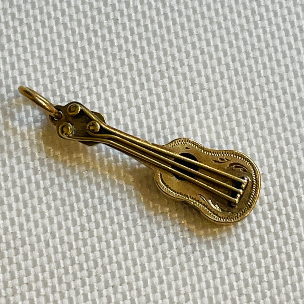 Vintage 14k Gold Guitar Charm Pendant, Musical Instrument